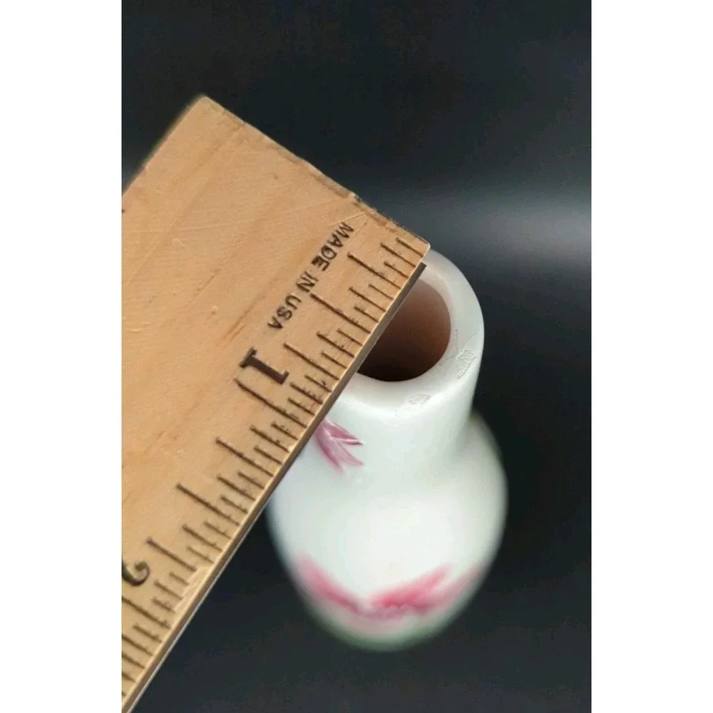 Hand Painted Porcelain Lilies Bottle Vase Handcrafted 7in Floral 1980s USA